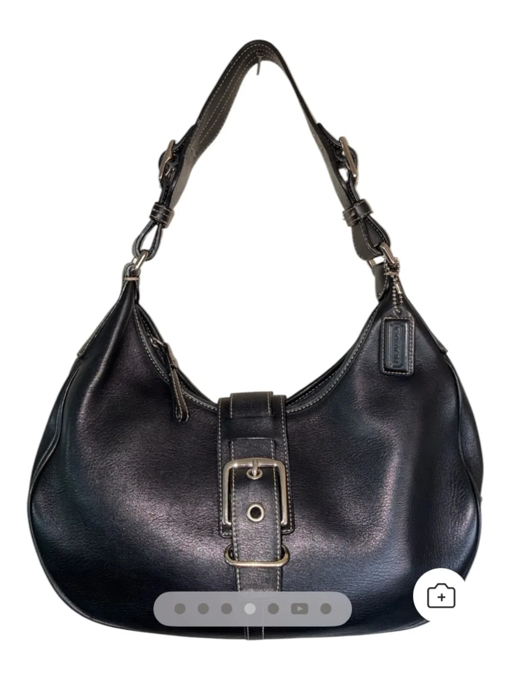 COACH VTG Hamptons 7548 Black Leather mid-sized Buckle Hobo, with dust bag. Euc